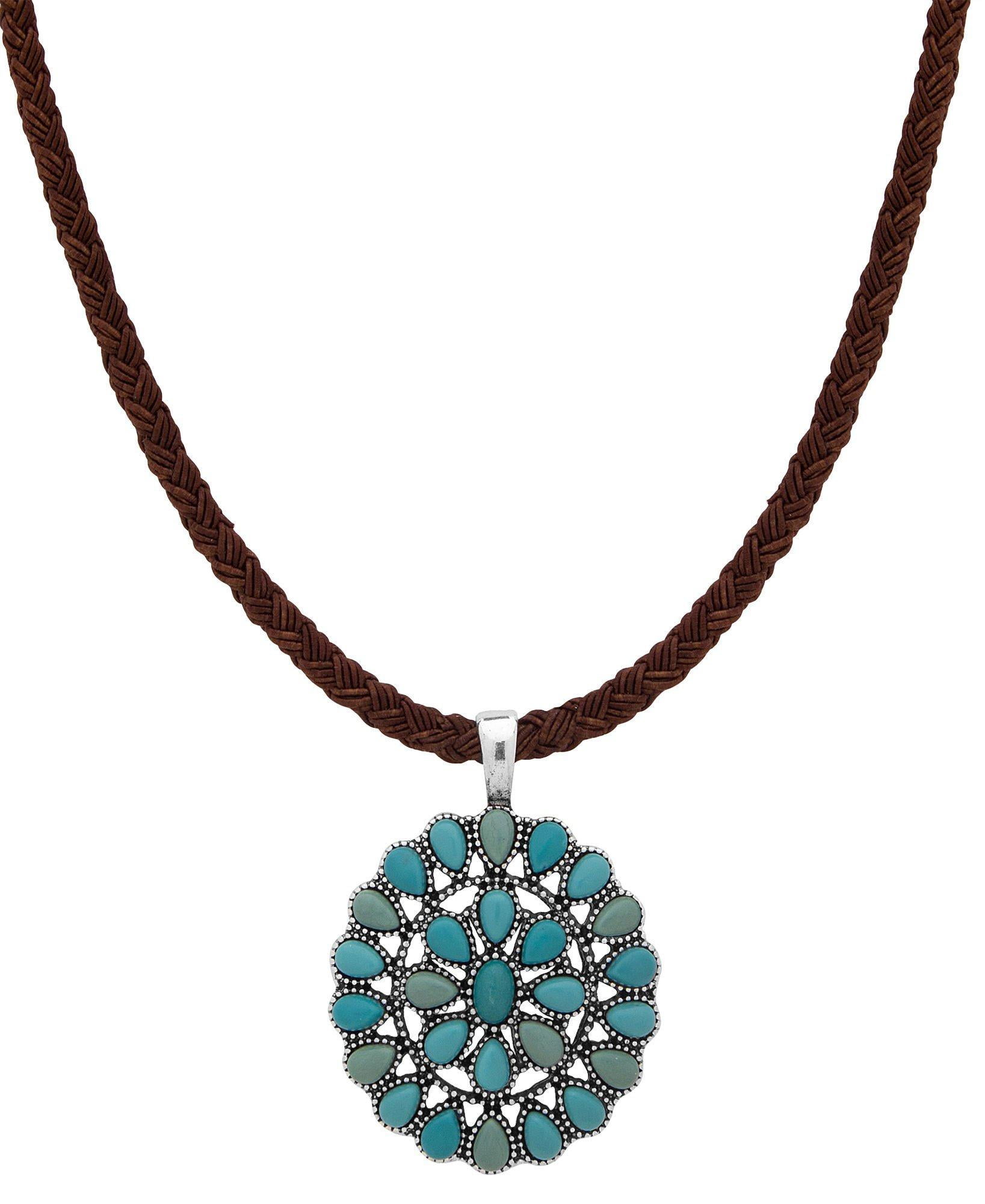 Chaps Women's Silver Tone Blue Pendant Necklace, 20' Length