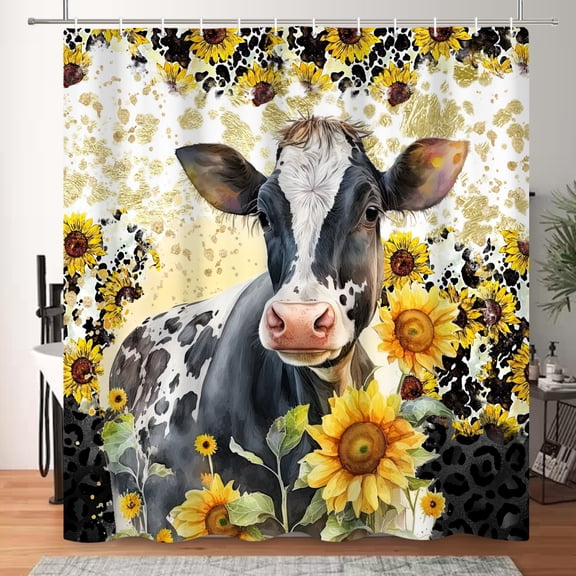 Mizhona Farmhouse Highland Cow Shower Curtain Fall Sunflowers Farm Country Bathroom Curtains Decor 72"x72"
