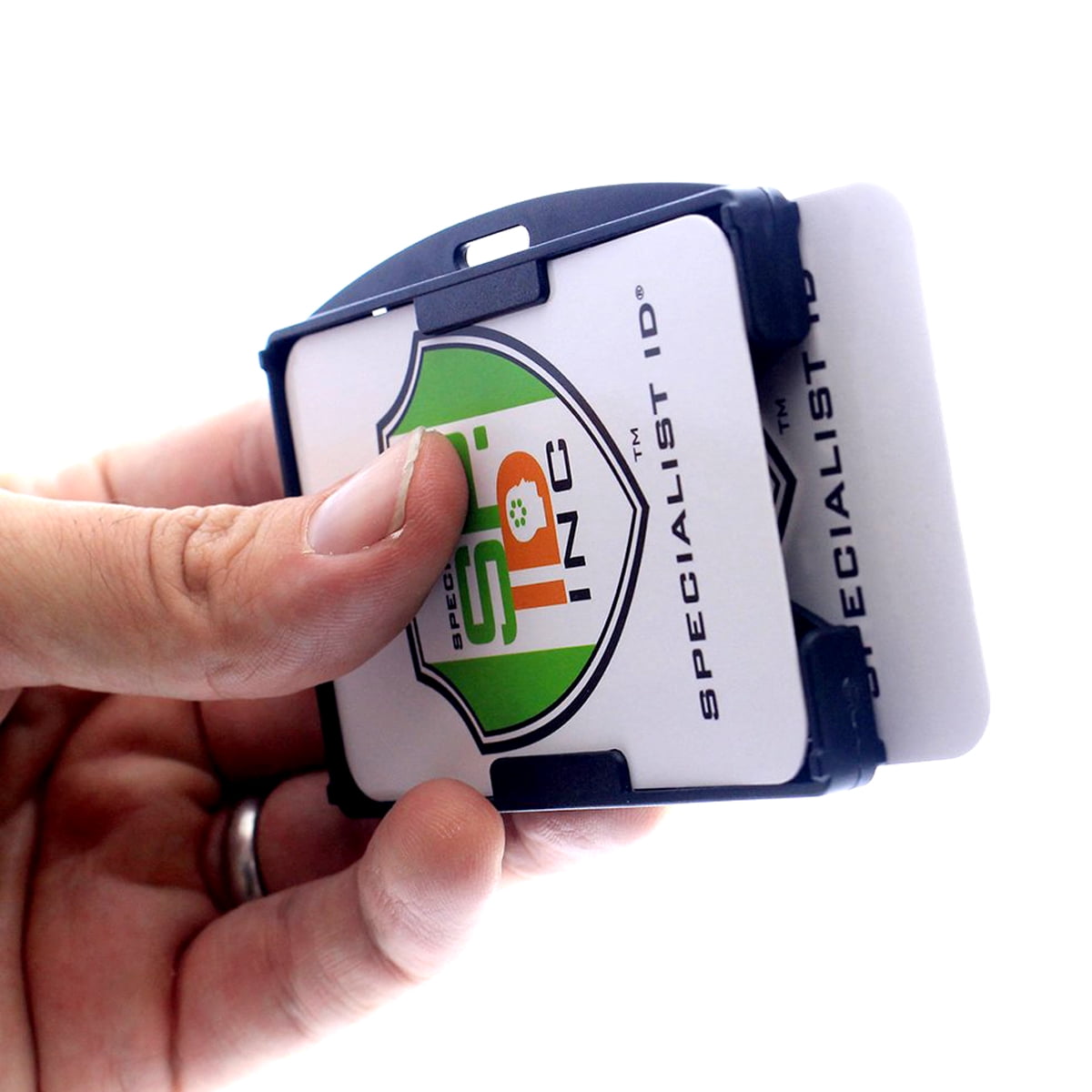 RFID Blocking ID Badge Holder (Holds 2 Cards) - SkimSAFE - Dual Sided Shield Blocks 13.56MHz Radio Signal - Specialist ID (Black)