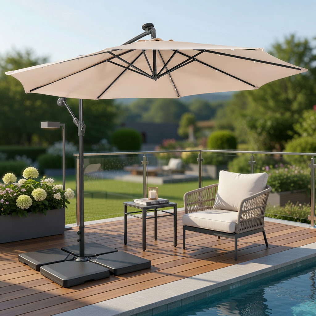 Resenkos Outdoor Umbrella Base, 4 Pieces 13L Cantilever Offset Patio Umbrella Base with Easy-Fill Spouts, Black