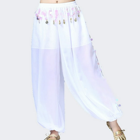 SNKSDGM Women's Plus Women's Pants with Pockets under 20 Cargo Pants Women Stretchy Tall Women's Stylish Belly Dance Pants Chiffon Split Wide Leg Dance Pants Sequined Pants