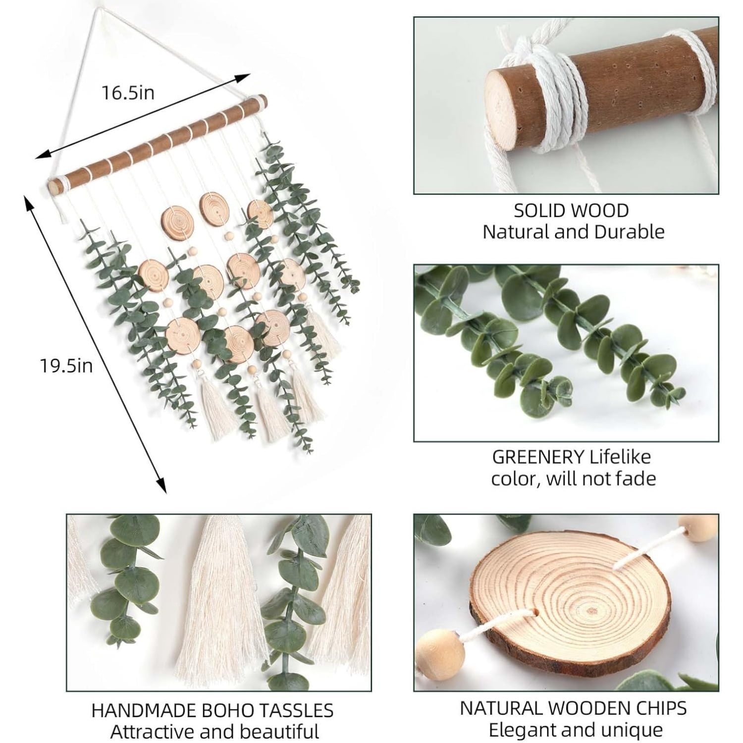 Artificial Eucalyptus Boho Wall Decor Aesthetic Greenery Boho Chic Wall Hanging Decor Greenery Leaves Stems Hanging Plants with Wooden Stick for Rustic Farmhouse Home/Office Decor