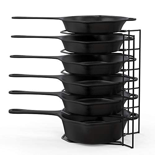 MUDEELA 6 Tier Heavy Duty Pan Organizer, Pan Rack Holds Cast Iron Skillets, Griddles and Shallow
