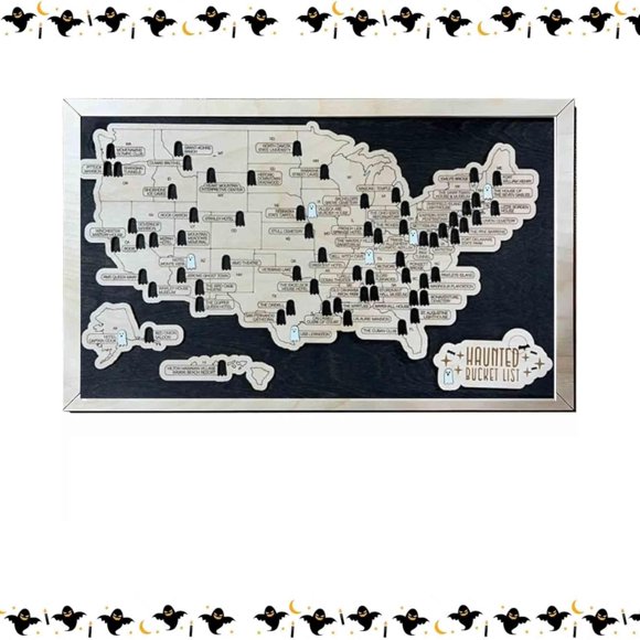 HUASHENG Map Bucket List Map 2024 New Decor Bucket List Map Decor Wood Halloween Map Handmade Fear Map Puzzle Decoration