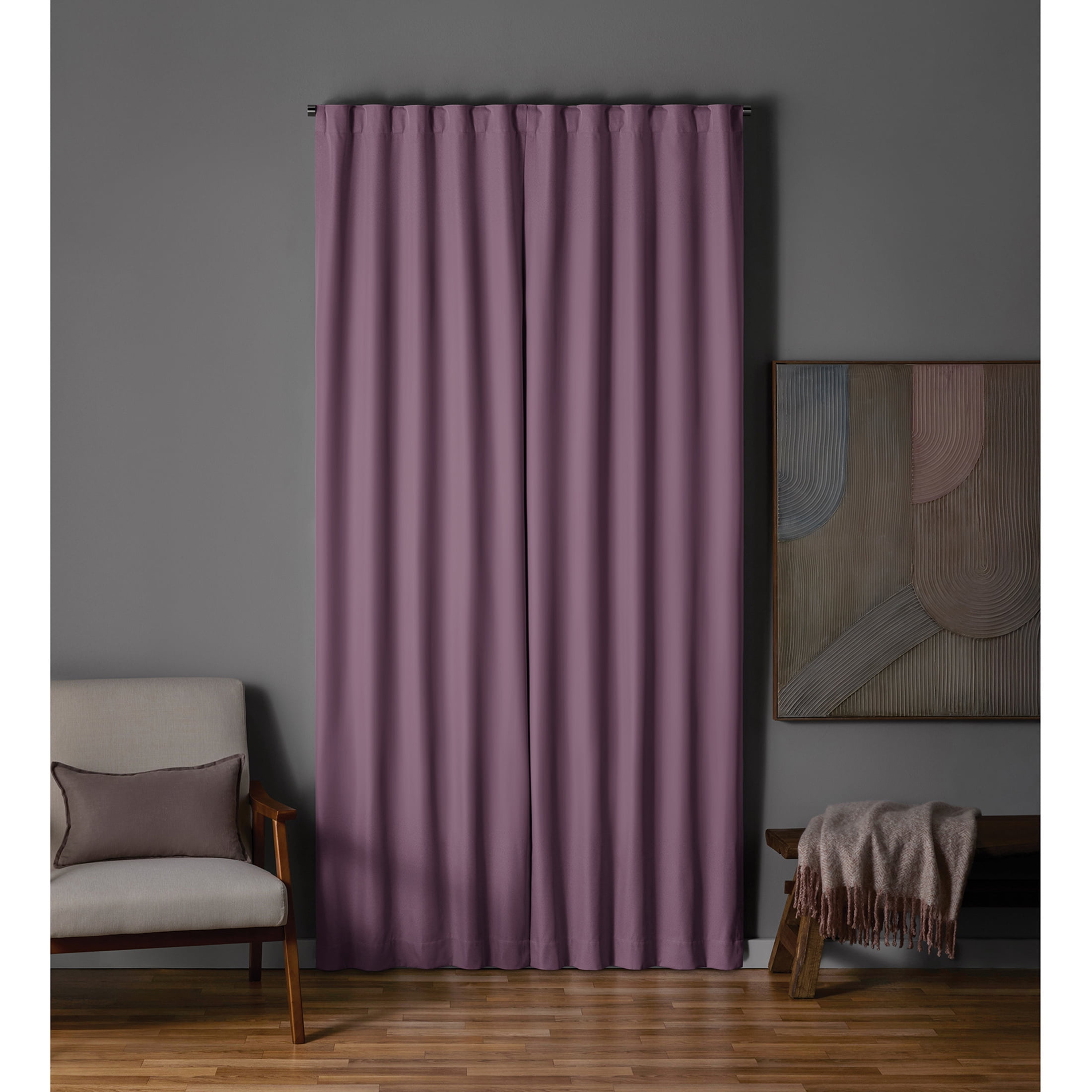 Mainstays Hazy Purple Solid Blackout Rod Pocket with Back Tabs Curtain Panel Pair, Set of 2, 30" W x 95" L