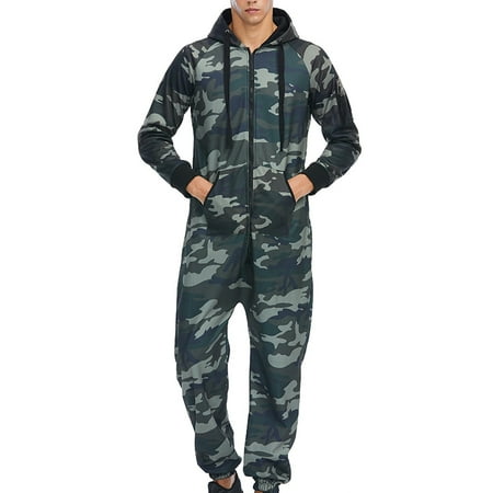

Fiudx Men Casual Hooded Camouflage Zipper One-piece Loose Pocket Inelastic Suit 69