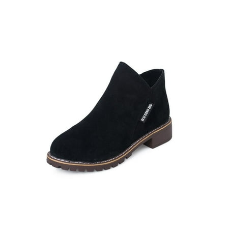 

SIMANLAN Womens Winter Boots Round Toe Ankle Booties Side Zip Boot Ladies Comfort Women Low Heel Black 6