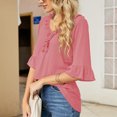 thumbnail image 3 of Camiseta Casual Falbala Cuello En V Media Manga Acampanada Tops Sueltos De Moda Básicos Para Mujer Rosa L, 3 of 6