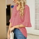 thumbnail image 3 of Camiseta Casual Falbala Cuello En V Media Manga Acampanada Tops Sueltos Básicos De Moda para Mujer Rosa XL, 3 of 6