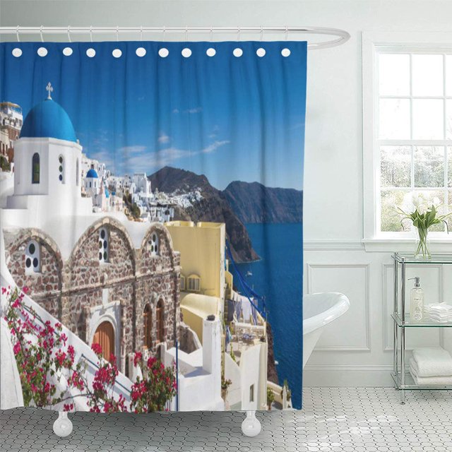 ABPHQTO Santorin Santorini Blue Domed Oia Grecia Cyclades Arquitectura Cortina de ducha 160x180 cm