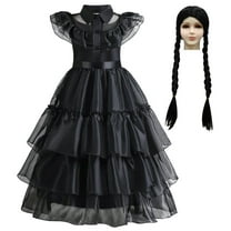 Wednesday Costume Dress For Girls Kids Halloween Dress Up Birthday Party Outfits 3-9Y