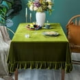thumbnail image 5 of Velvet Tablecloth Luxurious Solid Rectangle Table Cloth,Oblong Retro Farmhouse Ruffle Tablecloths Washable Table Cover for Party Olive Green,52x70 Inches, 5 of 17