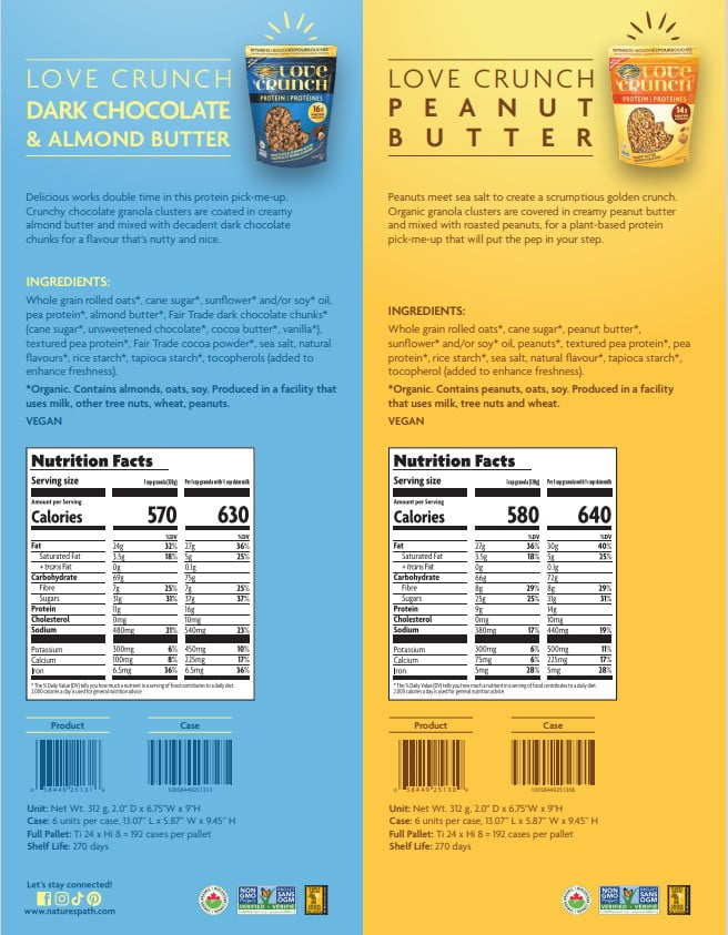 Granola protéiné biologique Beurre d’arachide Love Crunch sac de 312 g Granola protéiné biologique 312 g