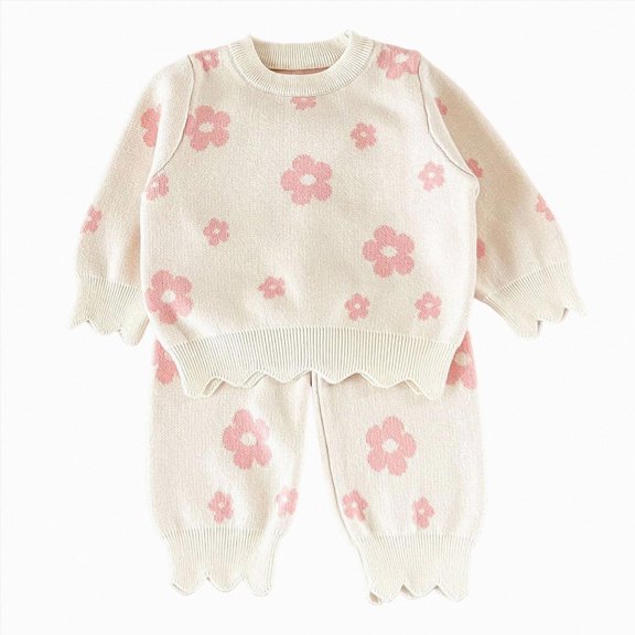 NOLDARES Baby Toddler Infant Girl Outfits Set for Winter Long Sleeve Sweatshirt Elastic Waist Pants 2 Piece Clothes(Pink,1-2 Y)