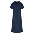 thumbnail image 7 of Taqqpue Women Linen Dress V Neck Short Sleeve Sundress Loose Fit Casual Beach Vacation A Line Dress Solid Color Plus Size Dresses with Pockets for Women, 7 of 7