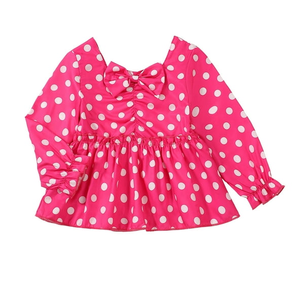 7T Big Girls Clothes 8T Girls Long Sleeve Shirts Square Neck Big Girls Polka Dots Shirts Tops Pink