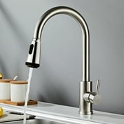 Kitchen Faucet with Pull Down Sprayer Brushed Nickel, High Arc Single Handle Kitchen Sink Faucet with Deck Plate, Commercial Modern rv Stainless Steel Kitchen Faucets,