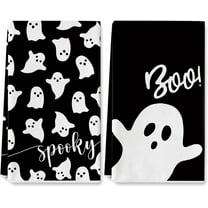 Halloween Kitchen Towel 18 x 26 Inch Black White Ghost Dishcloth Scary Hand Drying Tea Towel for Halloween Baking Cooking Home Kitchen Decor Housewarming Gift, 2Pcs
