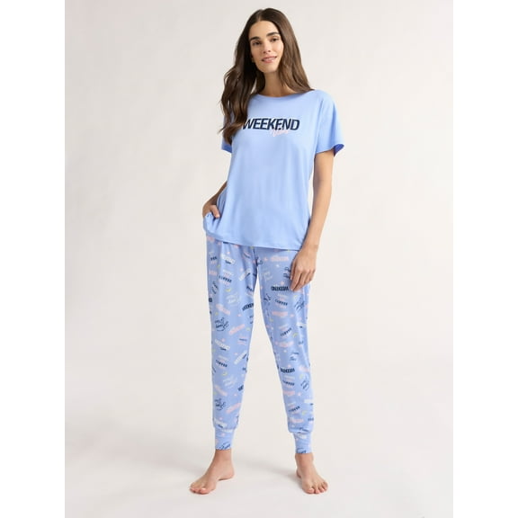 Joyspun Women's and Women’s Plus Sleep Tee and Joggers Pajama Set, 2-Piece, Sizes XS to 3X