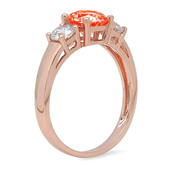 1.5 ct Round Cut Simulated Red Diamond Three-Stone Engagement Ring for Women in 18K Rose Gold