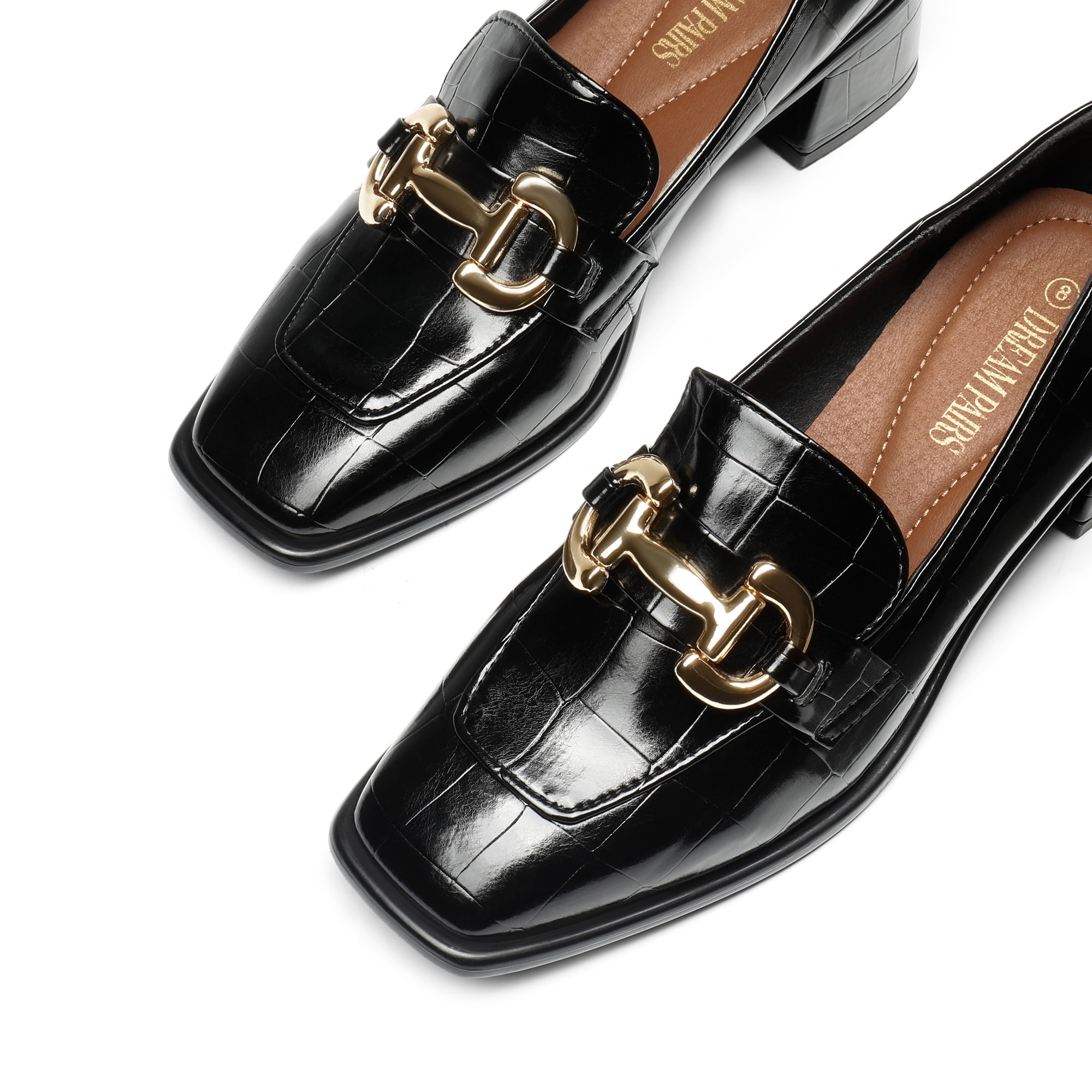 DREAM PAIRS Loafers with Heels for Women Leather Chunky