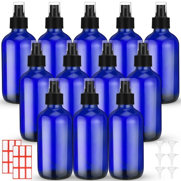 Norme 12 Pcs Flacons Vaporisateurs en Verre de 8 oz avec Entonnoirs et Étiquettes Flacons Vaporisateurs Vides Rechargeables avec Vaporisateur pour Huiles Essentielles