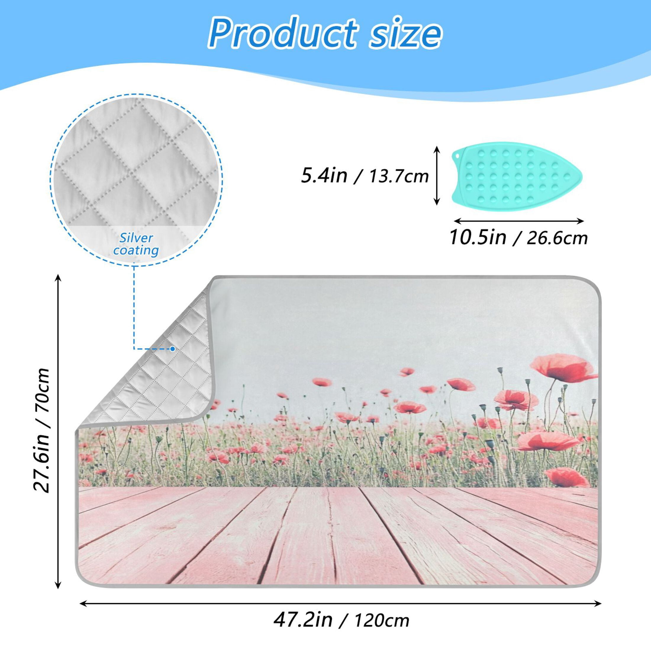 Ironing Mat Portable Ironing Blanket for Table Top Travel Ironing Pad for Washer Dryer 27.6" x 47.2" Light Pink Wooden Floor