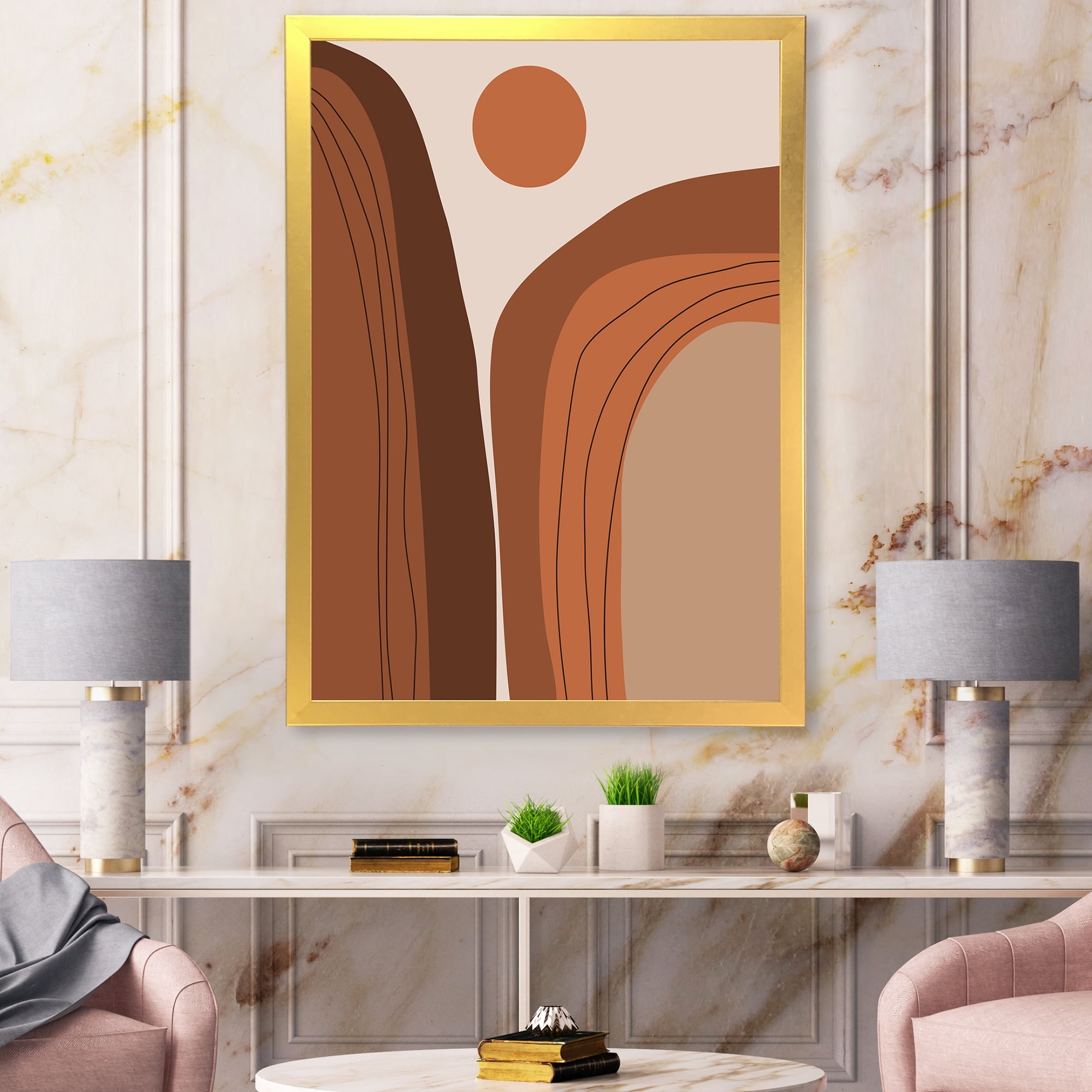 Designart 'Abstract Terracotta Mountain Landscape Sunset ' Modern Framed Art Print