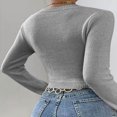thumbnail image 2 of Fartey Women's Twist Front Cropped Sweaters Soft Comfy Long Sleeve Crew Neck Ribbed Knit Pullover Sweater Fashion Winter Going Out Sweater Gray M, 2 of 7