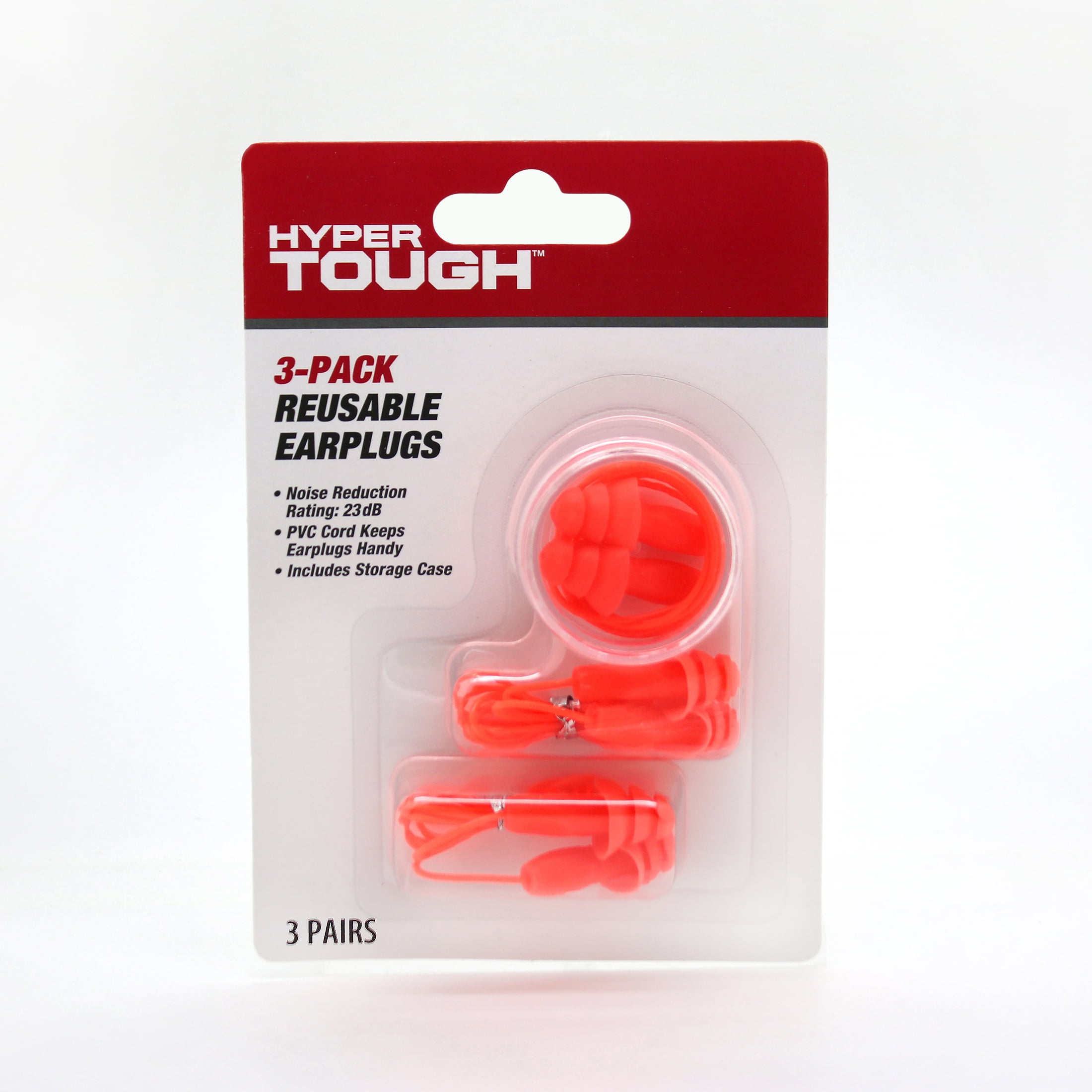 Hyper Tough Noise Canceling Reusable Ear Plugs, 3 Pairs