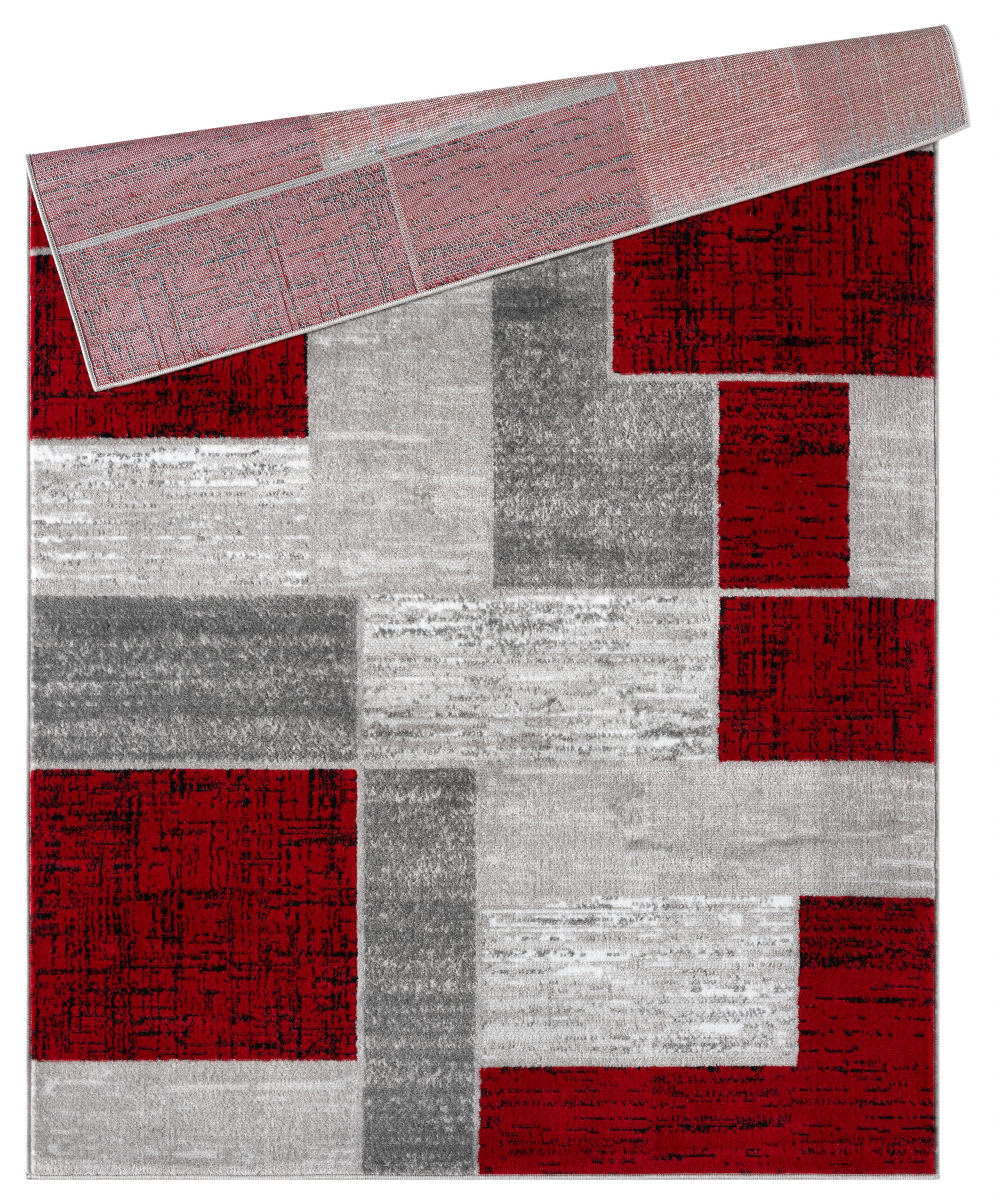 L'Baiet Verena Geometric Area Rug Red Grey 5' x 7' Medium Area Rugs Carpet for Living Room, Bedroom, Dining Table, Office, Hallway, Foyer | Neutral Colorful Modern Abstract Home Decor