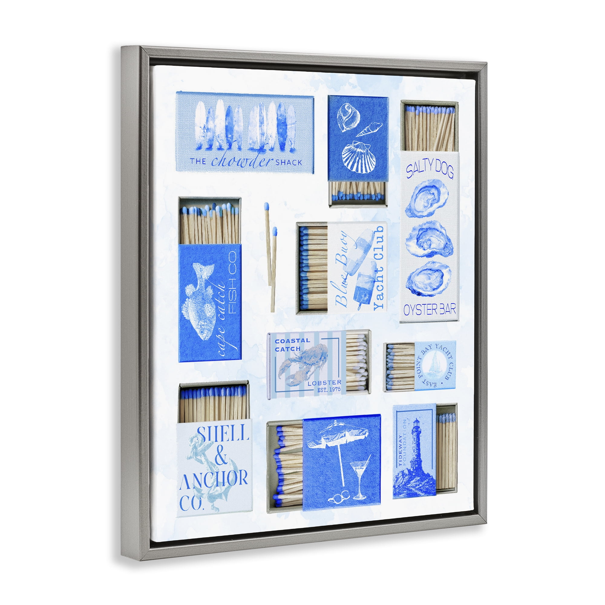 Blue Coastal Matchboxes Gray Framed Floater Canvas Wall Art, design by Ziwei Li