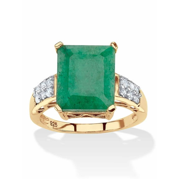PalmBeach Jewelry Emerald-Cut Genuine Emerald or Sapphire and White Topaz Ring in 18K Gold-Plated or Sterling Silver