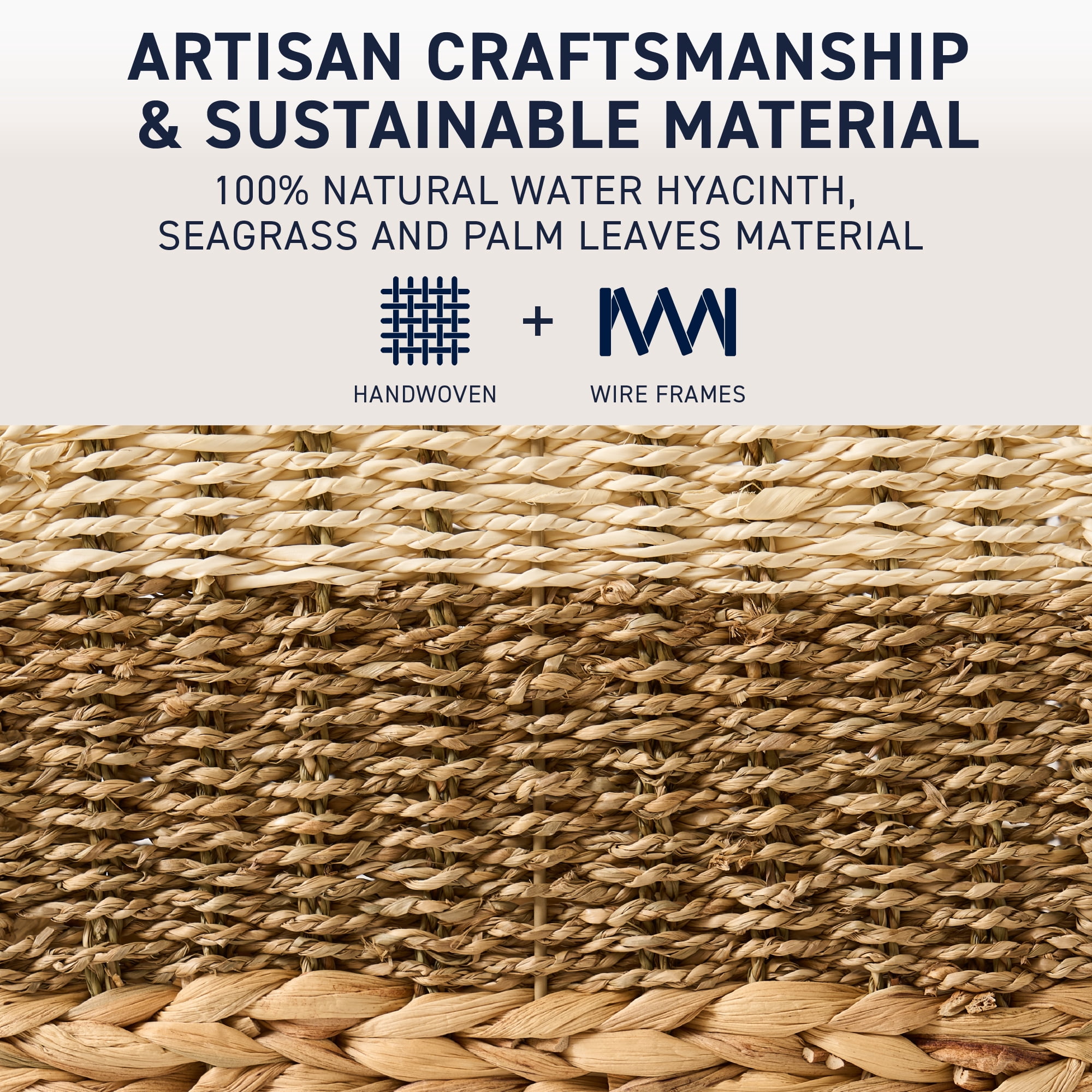 Ornavo Home 13" x 13" Inch Water Hyacinth Storage Basket Set of 6 with Handles | Natural Handwoven Mixed Weave Wicker Organizer Bins for Shelves, Closet, Living Room, Bathroom, Pantry and Laundry