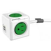 Allocacoc PowerCube Extended USB, Surge Protector, Green, 4 sockets, Dual- USB charging, No blockage on plugs, Compact design, 5ft cable