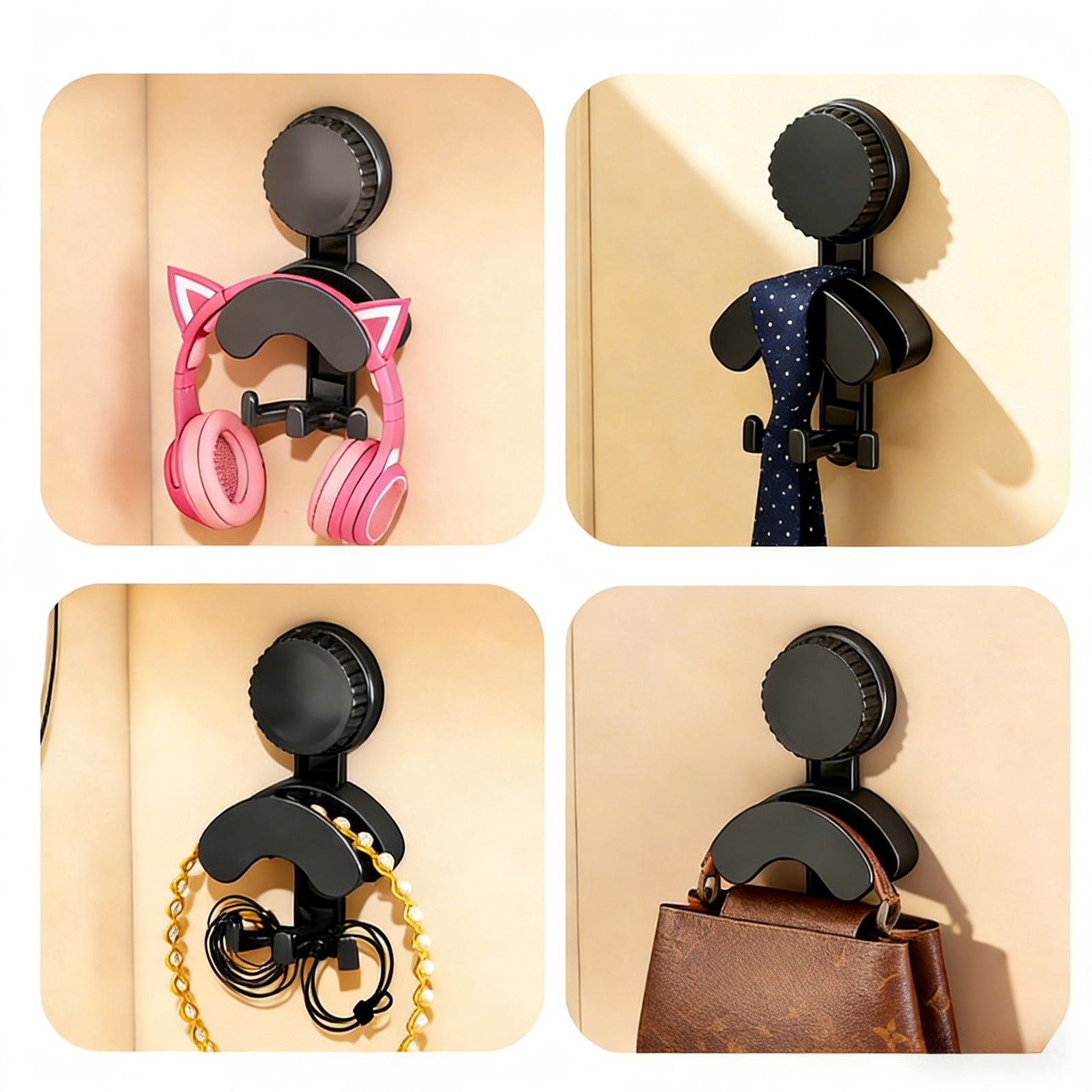 Over Door Hook Organizer – No Drill Headphone Wall Mount Multi-Purpose Hook Rack for Hats Bags Cords Clothes (Gray, 1 Pack)