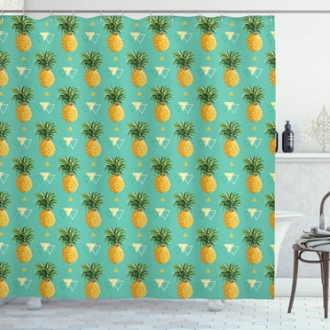 Ambesonne Pineapple Shower Curtain, Hipster Fruits, 69"Wx84"L, Turquoise Ginger Green