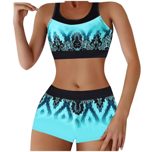 Trajes de Baño de Bikini de Mujer Grande Impresión Dividida Traje de Baño Falda de Dos Piezas, Bikini de Playa Sexy para el Verano