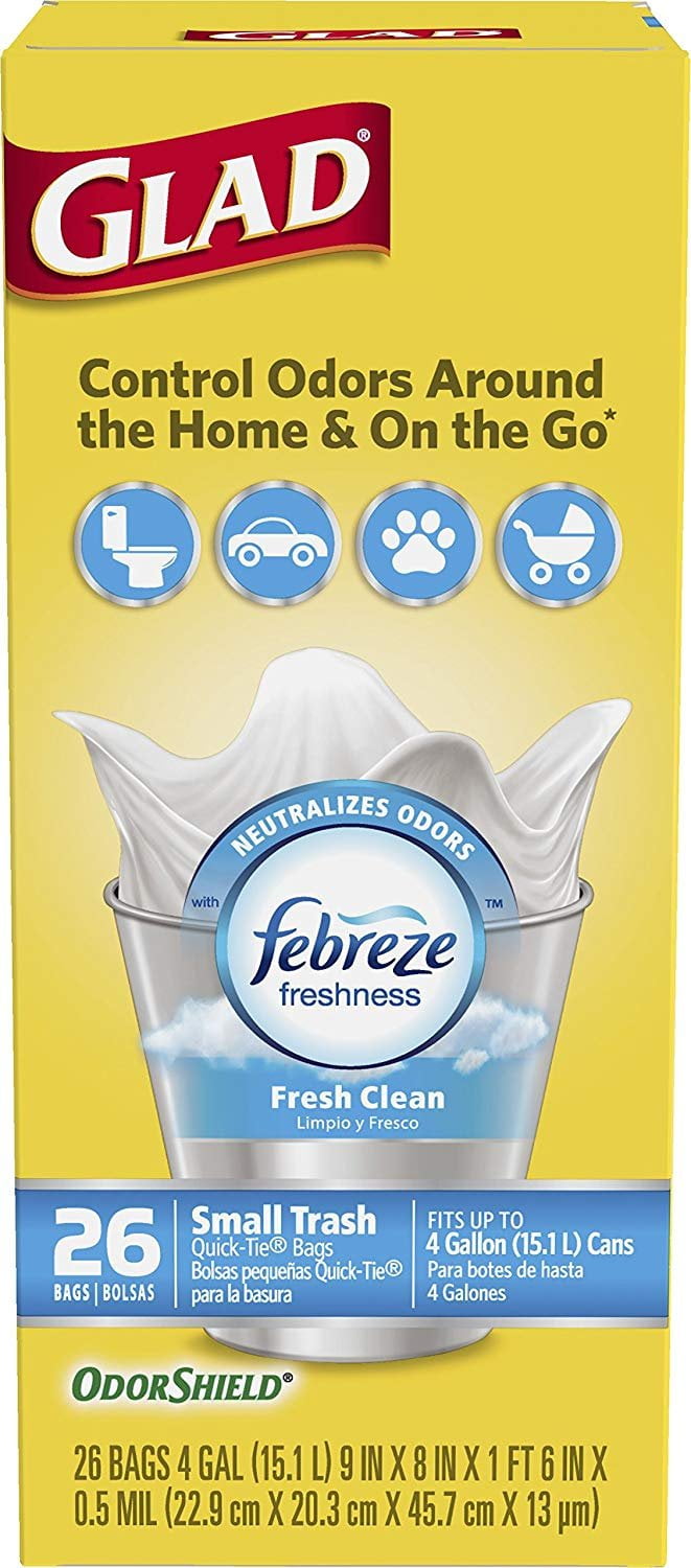 Glad Small Trash Bags - OdorShield 4 gal White Trash Bag, Gain Original  with Febreze Freshness - 26 ct 