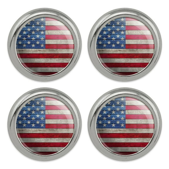 Rustic American Flag Wood Grain Design Metal Craft Sewing Novelty Buttons - Set of 4