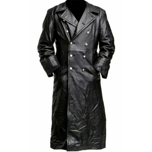 Leodye Autumn and Winter Men's Long Style Casual Solid Color Long Sleeved Motorcycle Slim Fit Leather Jacket Black 18(XXXXXL)