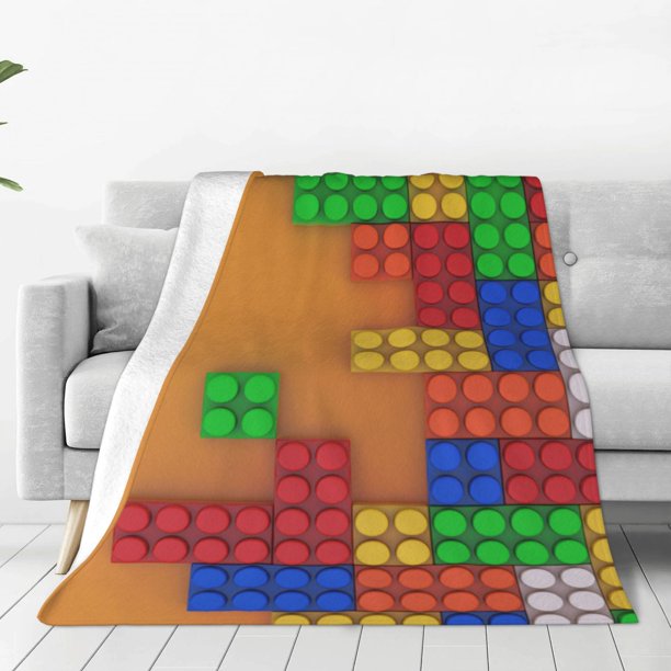 Fotbe Colorful Building Blocks A Manta de Franela Acolchonada con Estampado, Súper Suave y Esponjosa, Extra Grande para Sofá, Cama, Uso Todo el Año-40"x30"