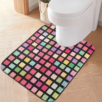 Yayeee Bath Rug for Bathroom Floor Non Slip Contour Fluffy Soft Absorbent Mat, 20"x24", Colorful Block Pattern