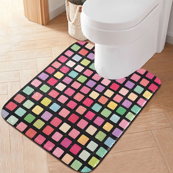 Yayeee Bath Rug for Bathroom Floor Non Slip Contour Fluffy Soft Absorbent Mat, 20"x24", Colorful Block Pattern