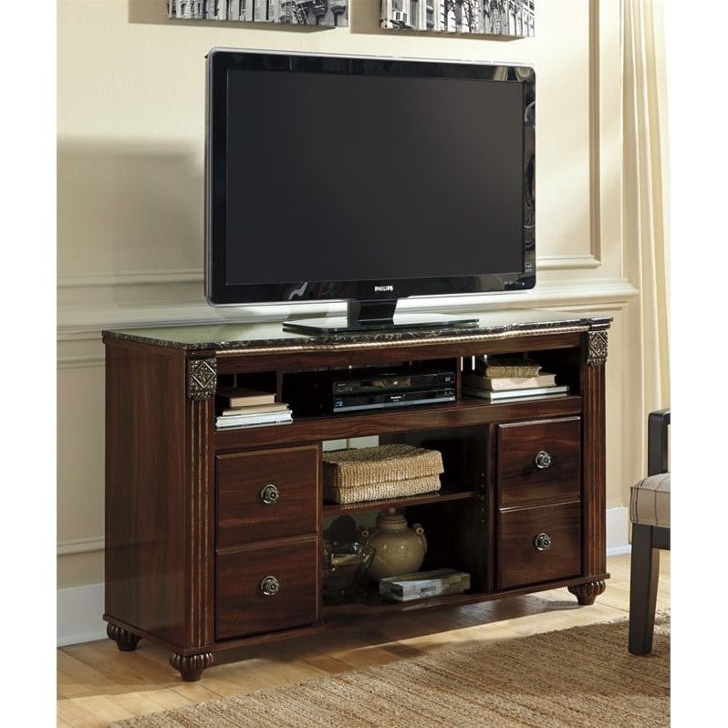 Ashley Gabriela Faux Marble Top 58" TV Stand in Red Brown ...