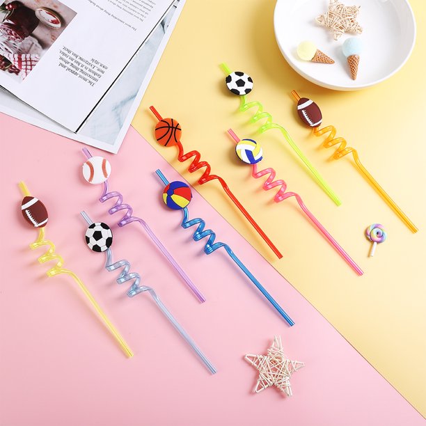 24 Pack Sports Game Straws,Summer Party Straws Goodie for Kids,Adults