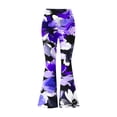 thumbnail image 7 of Yuanlook Women's Watercolor Floral Print Flare Pants, Elastic High Waist Bell Bottom Trousers with Hand Pockets, S-XXL, 7 of 7