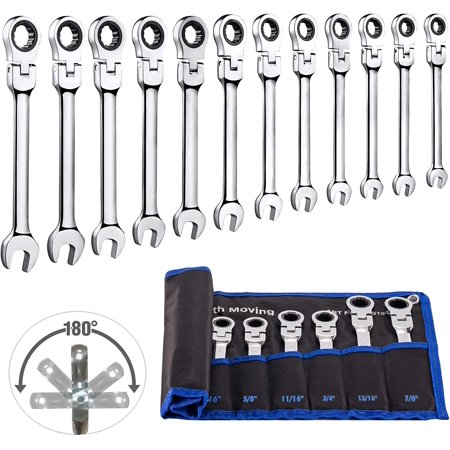 

Guvsoets 12pcs SAE Flex-Head Ratcheting Wrench Set 1/4 to 7/8 Ratchet Combination Wrenches Chrome Vanadium Steel Construction with Organizer Bag