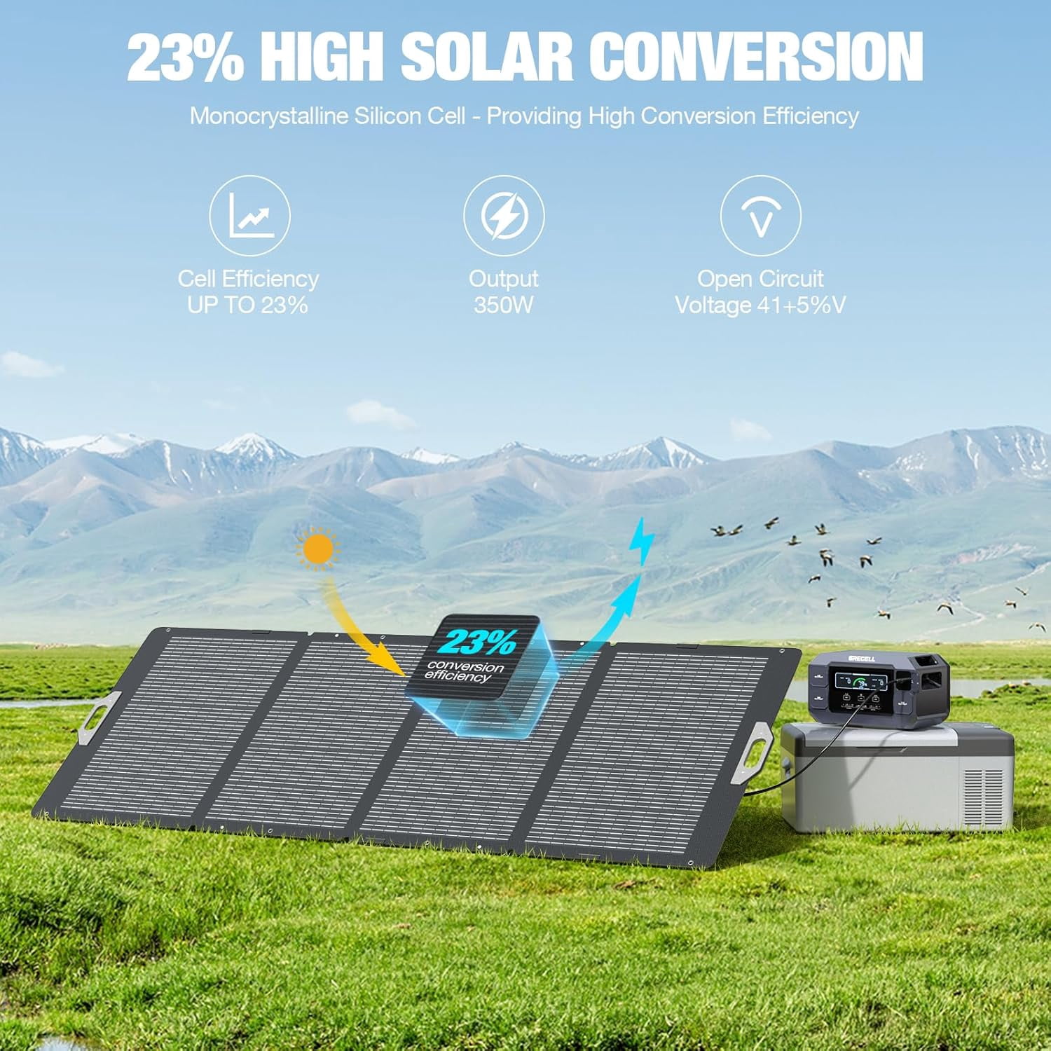 350W Portable Foldable Solar Panel for Power Station Generator, 37.4V High-Efficiency Power Backup for Outdoor Activity Van Camper