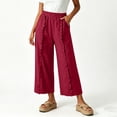 thumbnail image 2 of Oksale Linen Pants Women Petite Loose Wide Leg Ruffle Pull On Pants with Pockets Elastic Waist Summer Cotton Trousers Red XL, 2 of 8